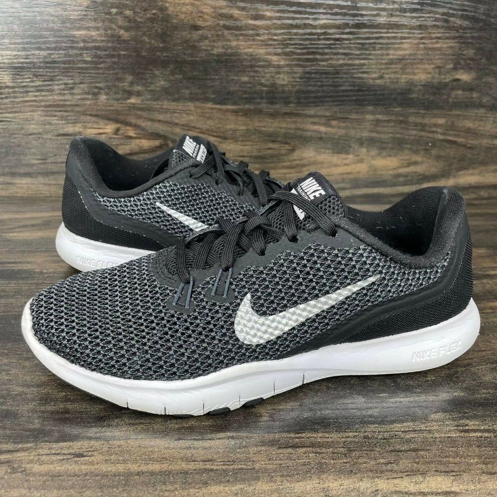 Nike Flex Trainer 7 Black Metallic Silver Sneakers Women's Size 6 898479-001